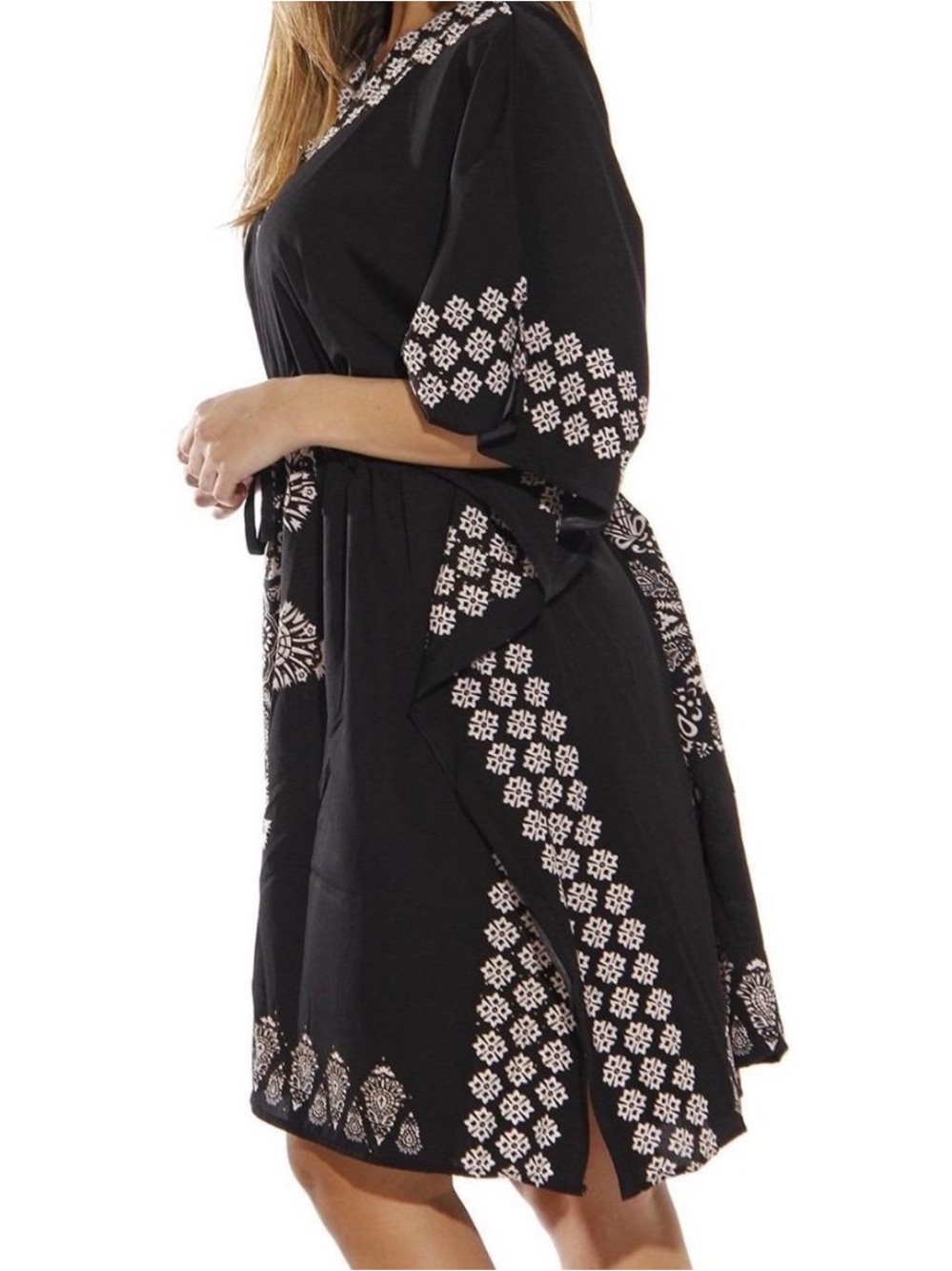 Riviera Sun Women’s Black White Medallion Kaftan Dress/Swim Coverup Plus Size 3X - Picture 3 of 7